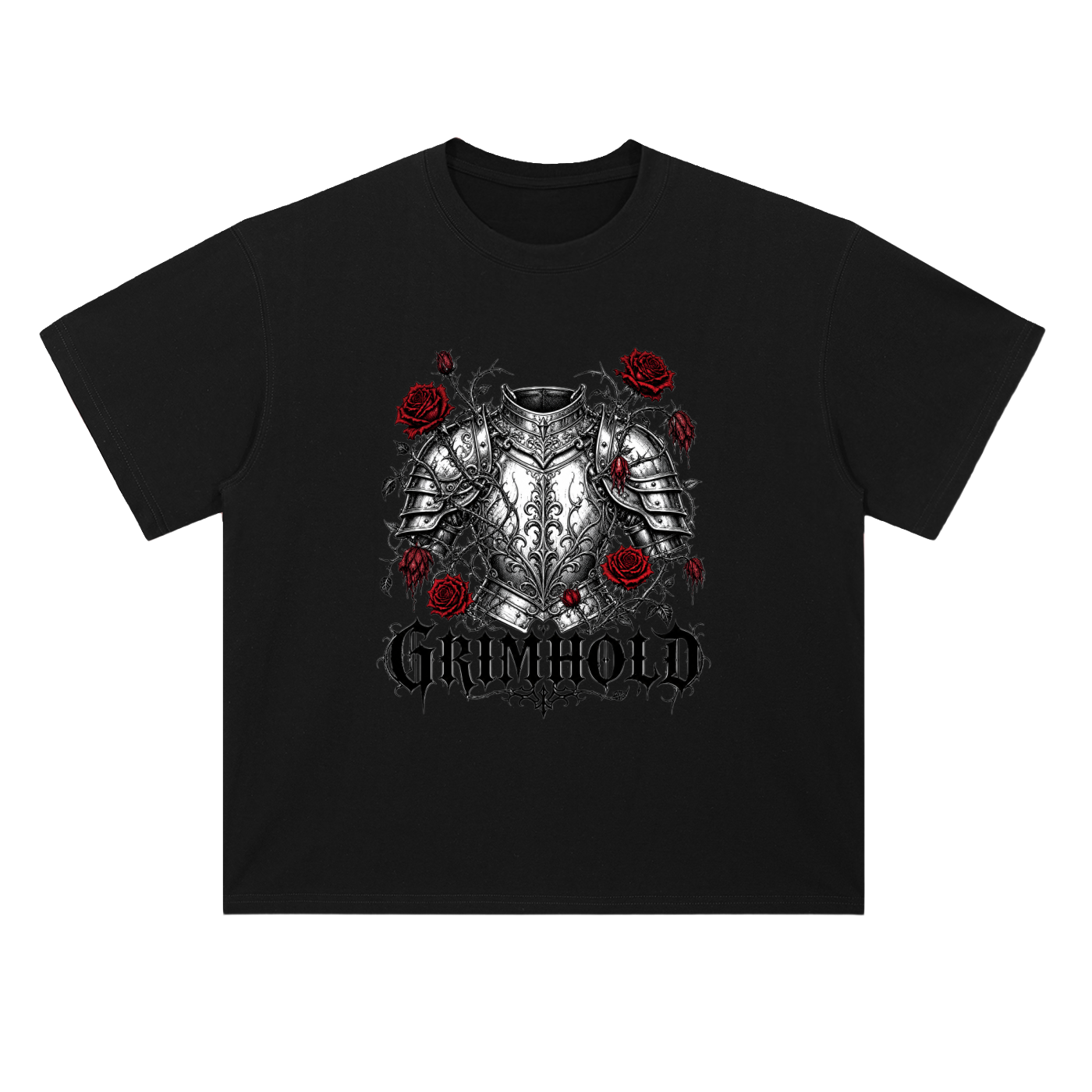 GRIMHOLD Knight Armor Roses Drop Shoulder Tee